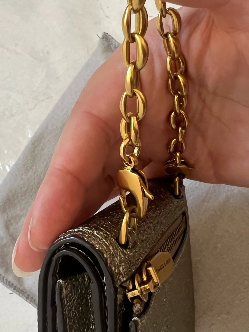 New Charles & Keith Small Crinkled Metallic Silver Wallet or Mini Bag Gold Accen